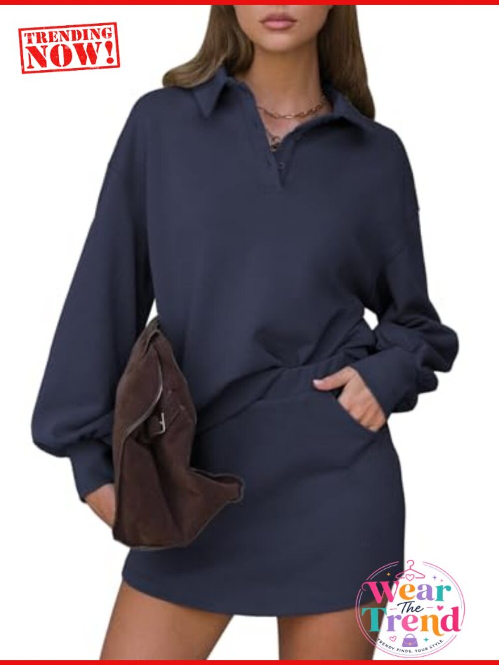 2 Piece Skirt Set Cotton Blend Polo Sweatshirt Tennis Skort